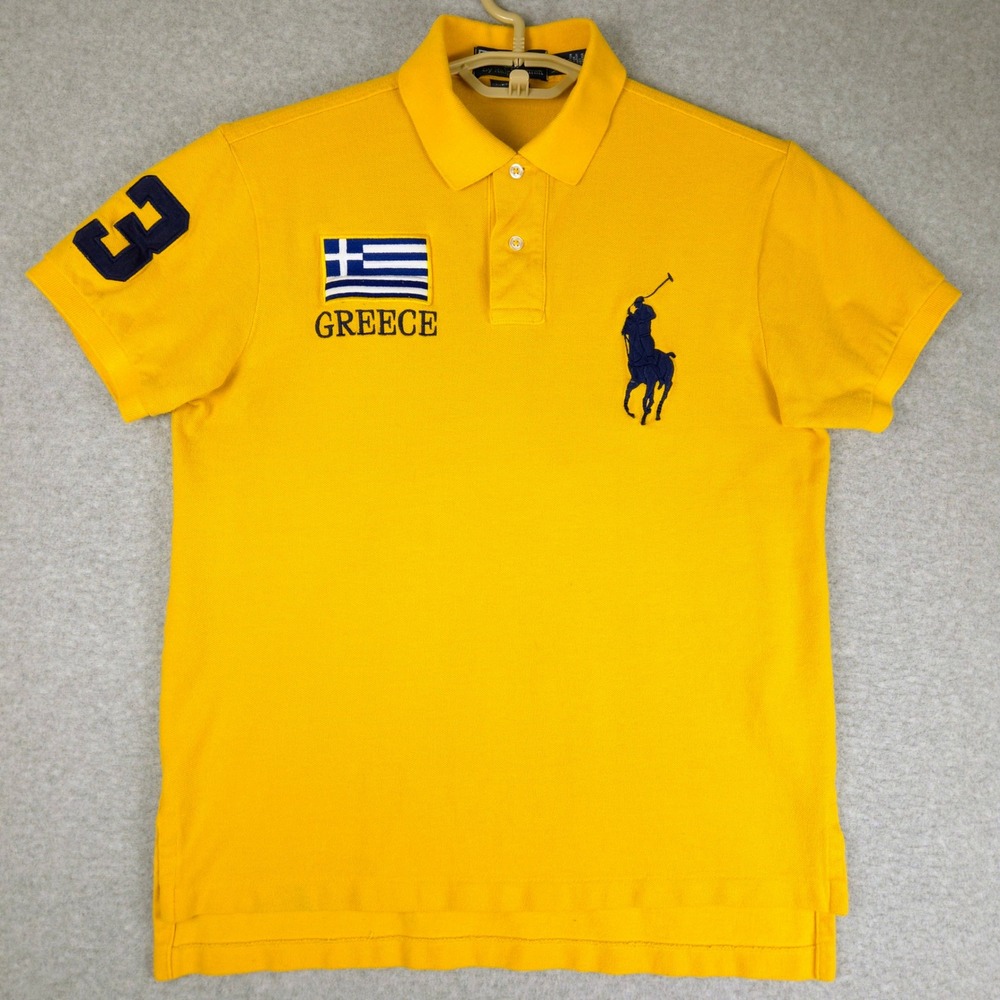 Polo Ralph Lauren Mens Big Pony Greece Polo Shirt Yellow Custom Fit Medium - Picture 2 of 6